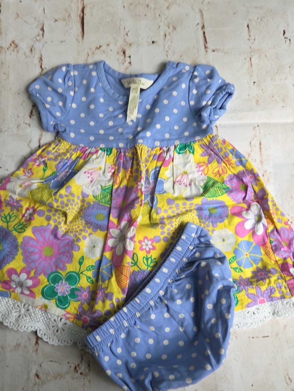 Matilda Jane Blue Polka Dot Top with Yellow Floral Skirt Baby Dress